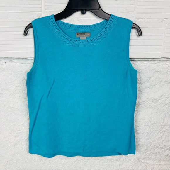 Designers Originals cotton blue Turquoise knit sleeveless blouse size medium - Picture 3 of 11